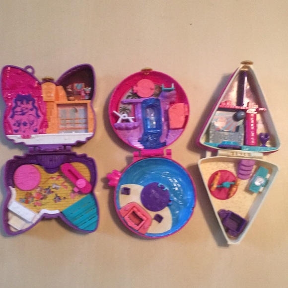 Polly pocket compact playsets (set of 3) cake slice butterfly flamingo pink - Picture 3 of 16